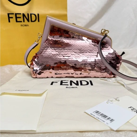 •••SOLD•••New Fendi First Shoulder Sequin Bag in Pink - Picture 3 of 15